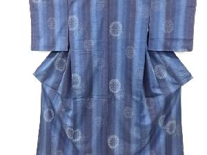 縞に源氏車模様織り出し手織り紬着物